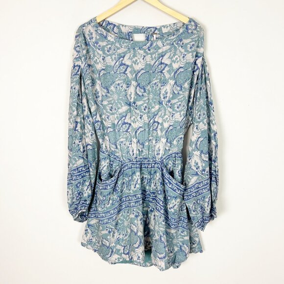 Free People Silver Sun Mini Dress Boho Festival Floral Cutout Back Size Medium W - Picture 2 of 5